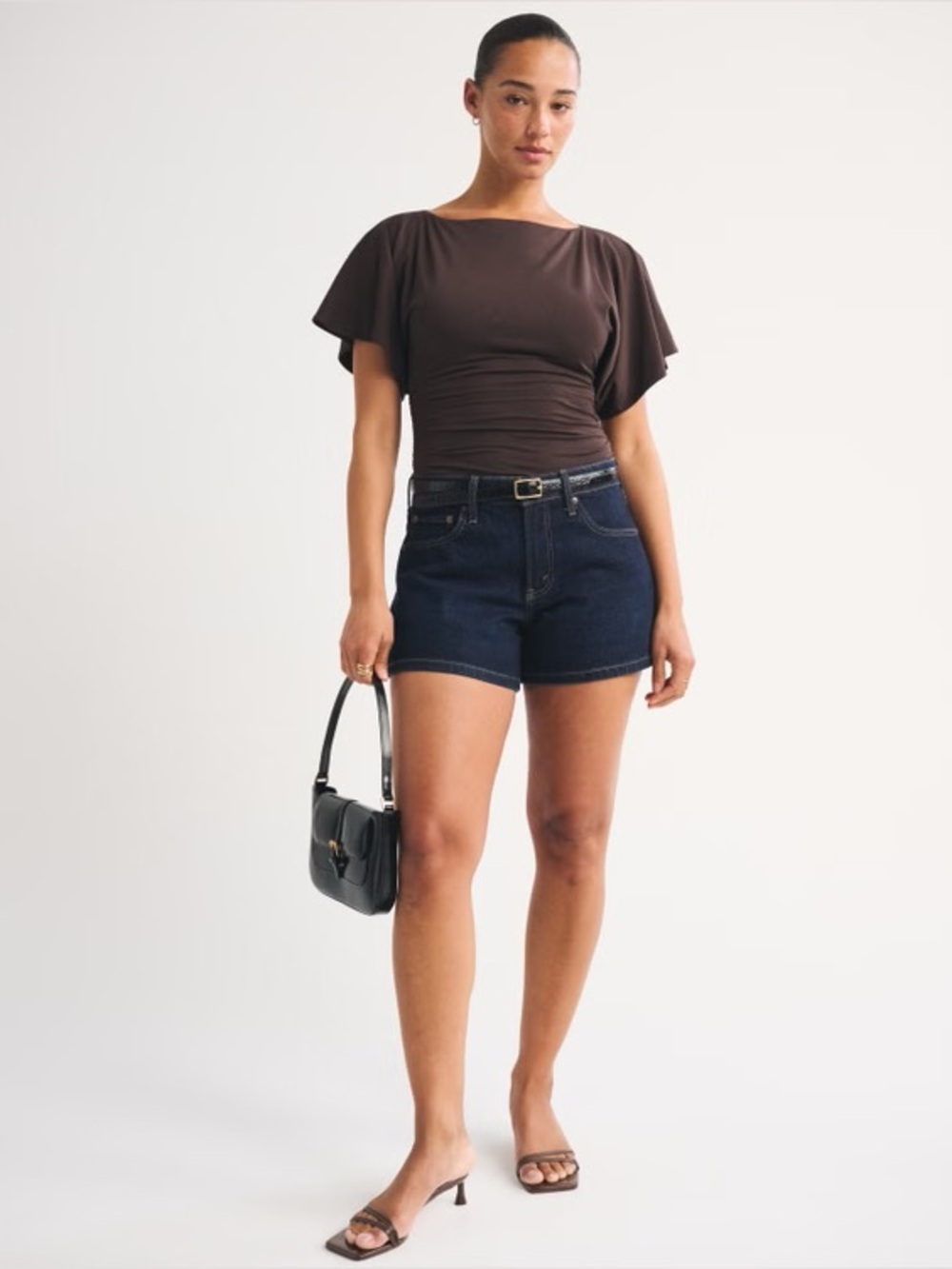 NWT Abercrombie Curve Love Mid Rise A-Line Denim Shorts Dark Wash 30